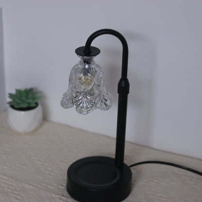 Contemporary Scandinavian Floral Disc Base Iron Wood Glass 1-Light Table Lamp for Bedroom
