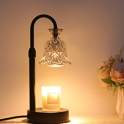 Contemporary Scandinavian Floral Disc Base Iron Wood Glass 1-Light Table Lamp for Bedroom