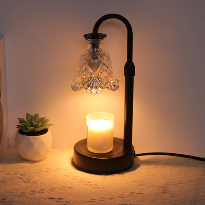 Contemporary Scandinavian Floral Disc Base Iron Wood Glass 1-Light Table Lamp for Bedroom