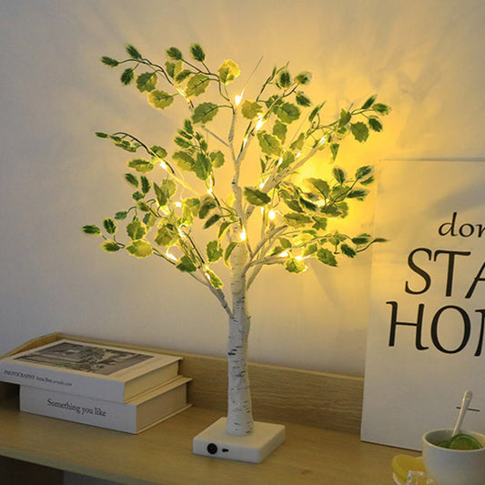 Contemporary Creative Plastic Fabric LED Birch Tree Table Lamp for Bedroom
