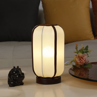 Traditional Chinese Fabric Cylinder Shade Wooden Base 1-Light Table Lamp for Bedroom