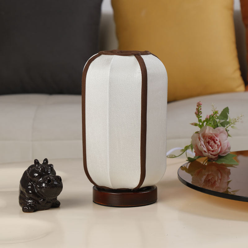 Traditional Chinese Fabric Cylinder Shade Wooden Base 1-Light Table Lamp for Bedroom