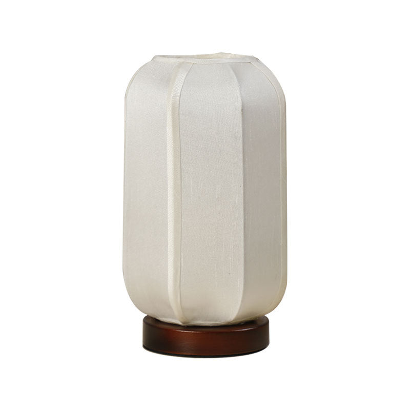 Traditional Chinese Fabric Cylinder Shade Wooden Base 1-Light Table Lamp for Bedroom