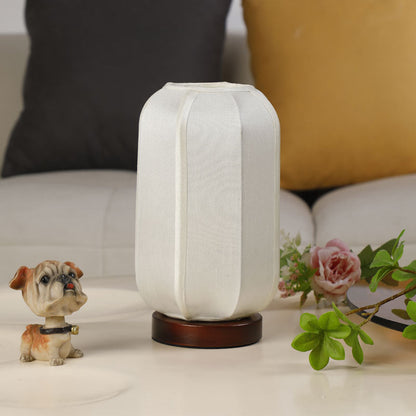Traditional Chinese Fabric Cylinder Shade Wooden Base 1-Light Table Lamp for Bedroom