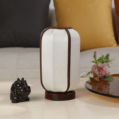 Traditional Chinese Fabric Cylinder Shade Wooden Base 1-Light Table Lamp for Bedroom