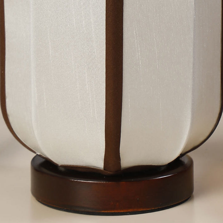 Traditional Chinese Fabric Cylinder Shade Wooden Base 1-Light Table Lamp for Bedroom