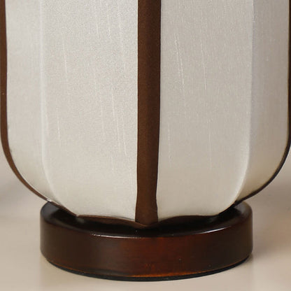 Traditional Chinese Fabric Cylinder Shade Wooden Base 1-Light Table Lamp for Bedroom