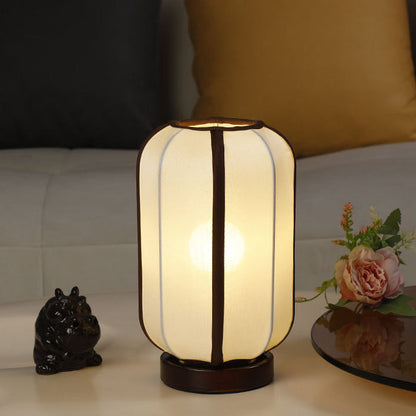 Traditional Chinese Fabric Cylinder Shade Wooden Base 1-Light Table Lamp for Bedroom