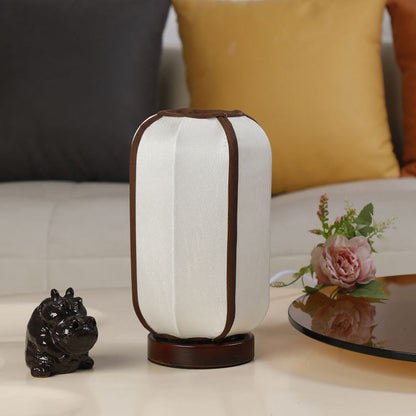 Traditional Chinese Fabric Cylinder Shade Wooden Base 1-Light Table Lamp for Bedroom