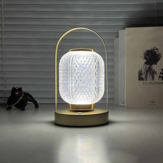 Modern Minimalist Portable Cylindrical Iron Acrylic LED Table Lamp for Bedroom