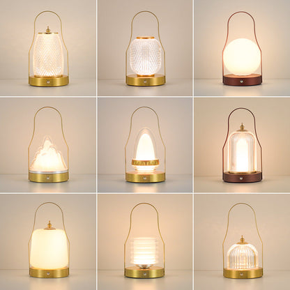 Contemporary Creative Cylinder Round Ball Mountain Base Iron Acrylic LED Table Lamp for Bedroom
