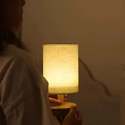 Contemporary Nordic Solid Wood Fabric LED Table Lamp for Bedroom