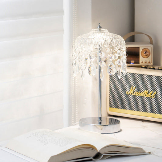 Modern Luxury Round Crystal Iron 1-Light Table Lamp for Bedroom