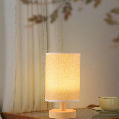 Contemporary Nordic Rechargeable PP Wood Fabric Cylinder Corn LED Table Lamp for Bedroom