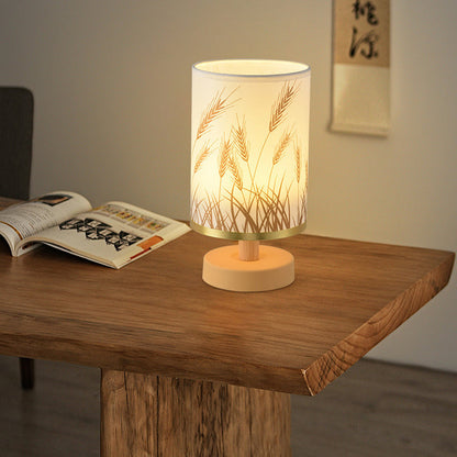 Contemporary Nordic Rechargeable PP Wood Fabric Cylinder Corn LED Table Lamp for Bedroom