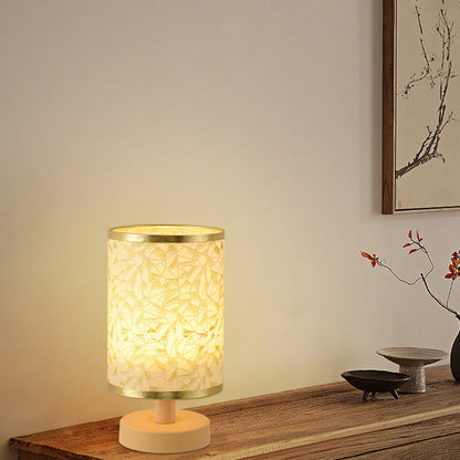 Contemporary Nordic Rechargeable PP Wood Fabric Cylinder Corn LED Table Lamp for Bedroom