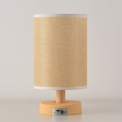 Contemporary Nordic Rechargeable PP Wood Fabric Cylinder Corn LED Table Lamp for Nightstand