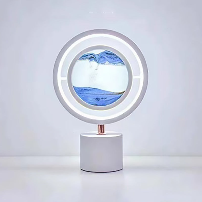 Contemporary Creative Metal Acrylic Silicone Round Sand Painting USB LED Table Lamp for Bedroom