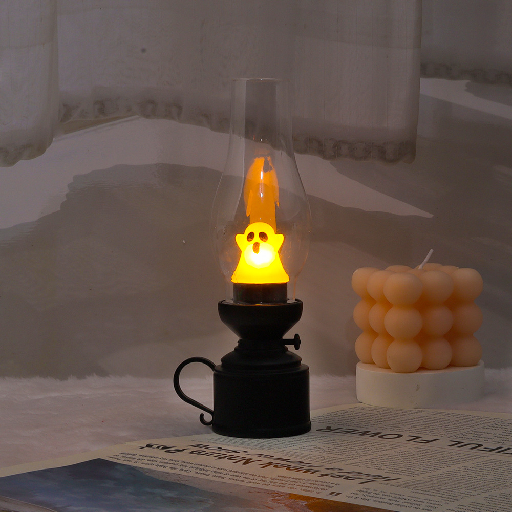 Contemporary Creative PVC Battery Kerosene Ghost Flame Halloween LED Table Lamp Night Light for Bedroom