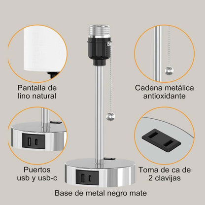 Modern Simplicity Fabric Iron Cylinder USB Rechargeable 1-Light Table Lamp for Bedside