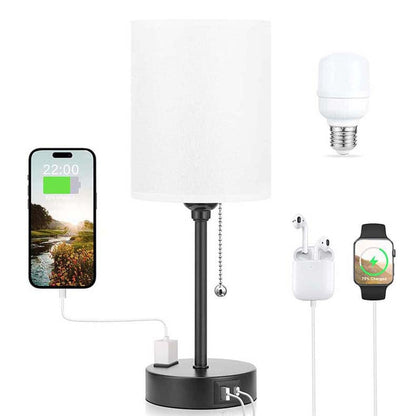 Modern Simplicity Fabric Iron Cylinder USB Rechargeable 1-Light Table Lamp for Bedside