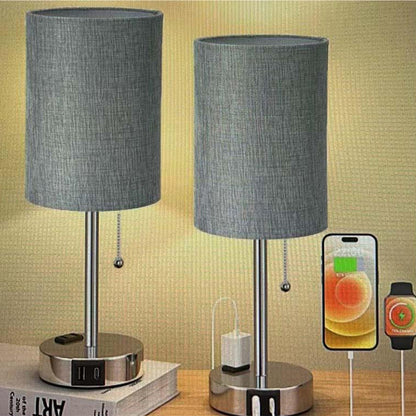 Modern Simplicity Fabric Iron Cylinder USB Rechargeable 1-Light Table Lamp for Bedside