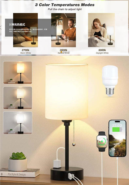 Modern Simplicity Fabric Iron Cylinder USB Rechargeable 1-Light Table Lamp for Bedside