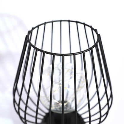 Contemporary Nordic Iron Copper Wire Cylinder Cage Battery LED Table Lamp for Bedside