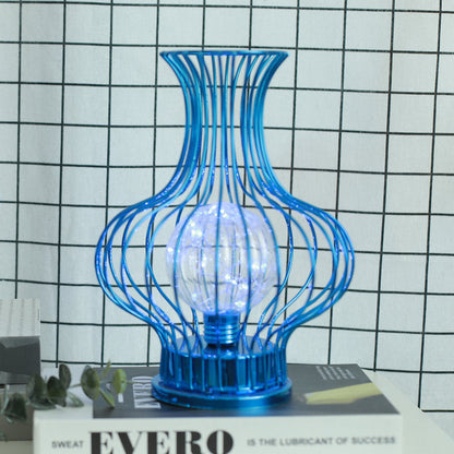 Contemporary Nordic Iron Battery Hollow Vase LED Table Lamp Night Light for Bedroom