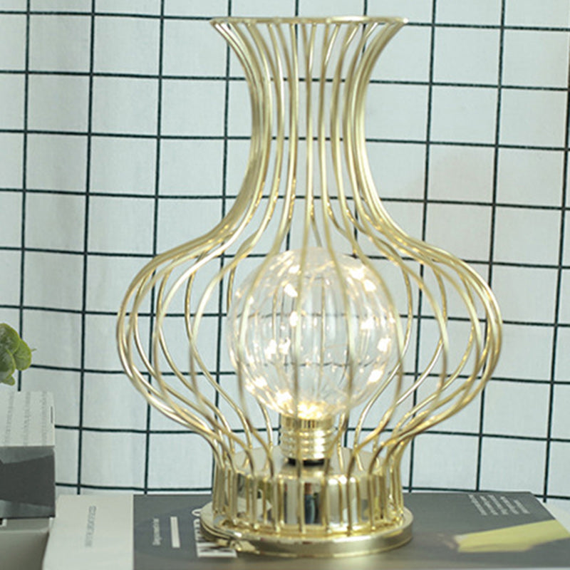 Contemporary Nordic Iron Battery Hollow Vase LED Table Lamp Night Light for Bedroom