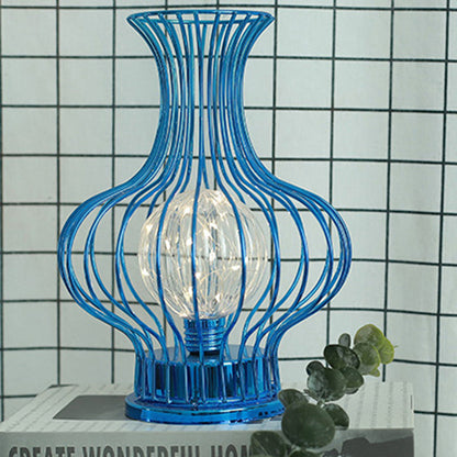 Contemporary Nordic Iron Battery Hollow Vase LED Table Lamp Night Light for Bedroom