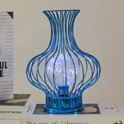 Contemporary Nordic Iron Battery Hollow Vase LED Table Lamp Night Light for Bedroom