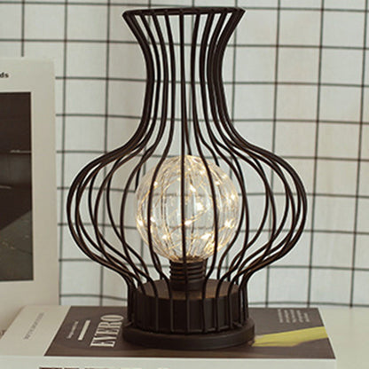 Contemporary Nordic Iron Battery Hollow Vase LED Table Lamp Night Light for Bedroom
