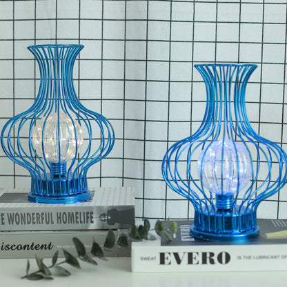 Contemporary Nordic Iron Battery Hollow Vase LED Table Lamp Night Light for Bedroom