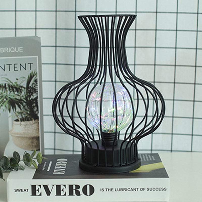 Contemporary Nordic Iron Battery Hollow Vase LED Table Lamp Night Light for Bedroom