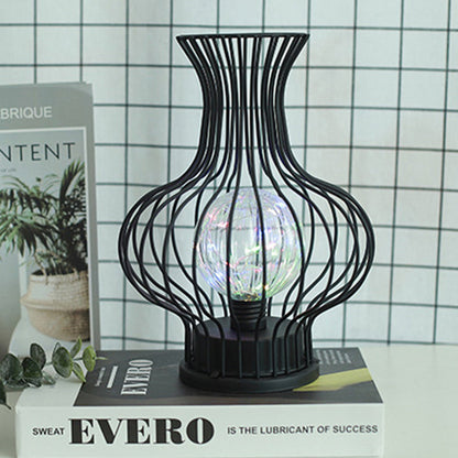 Contemporary Nordic Iron Battery Hollow Vase LED Table Lamp Night Light for Bedroom