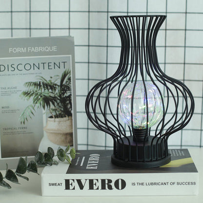 Contemporary Nordic Iron Battery Hollow Vase LED Table Lamp Night Light for Bedroom