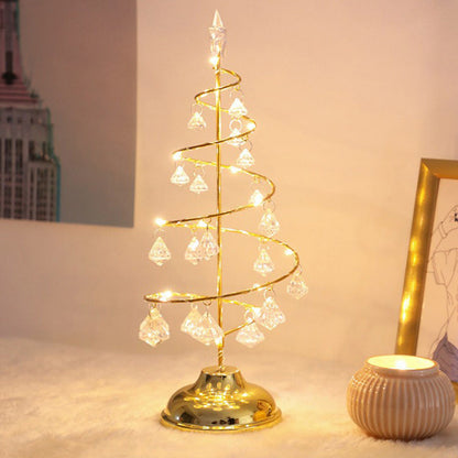 Modern Art Deco Copper Iron Acrylic Plastic Battery Christmas Tree Star LED Table Lamp Night Light for Bedroom