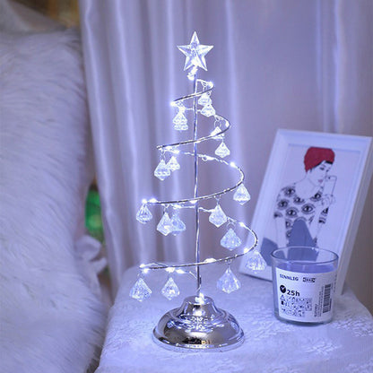 Modern Art Deco Copper Iron Acrylic Plastic Battery Christmas Tree Star LED Table Lamp Night Light for Bedroom