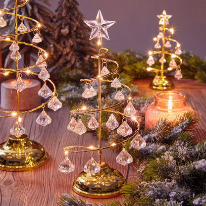 Modern Art Deco Copper Iron Acrylic Plastic Battery Christmas Tree Star LED Table Lamp Night Light for Bedroom