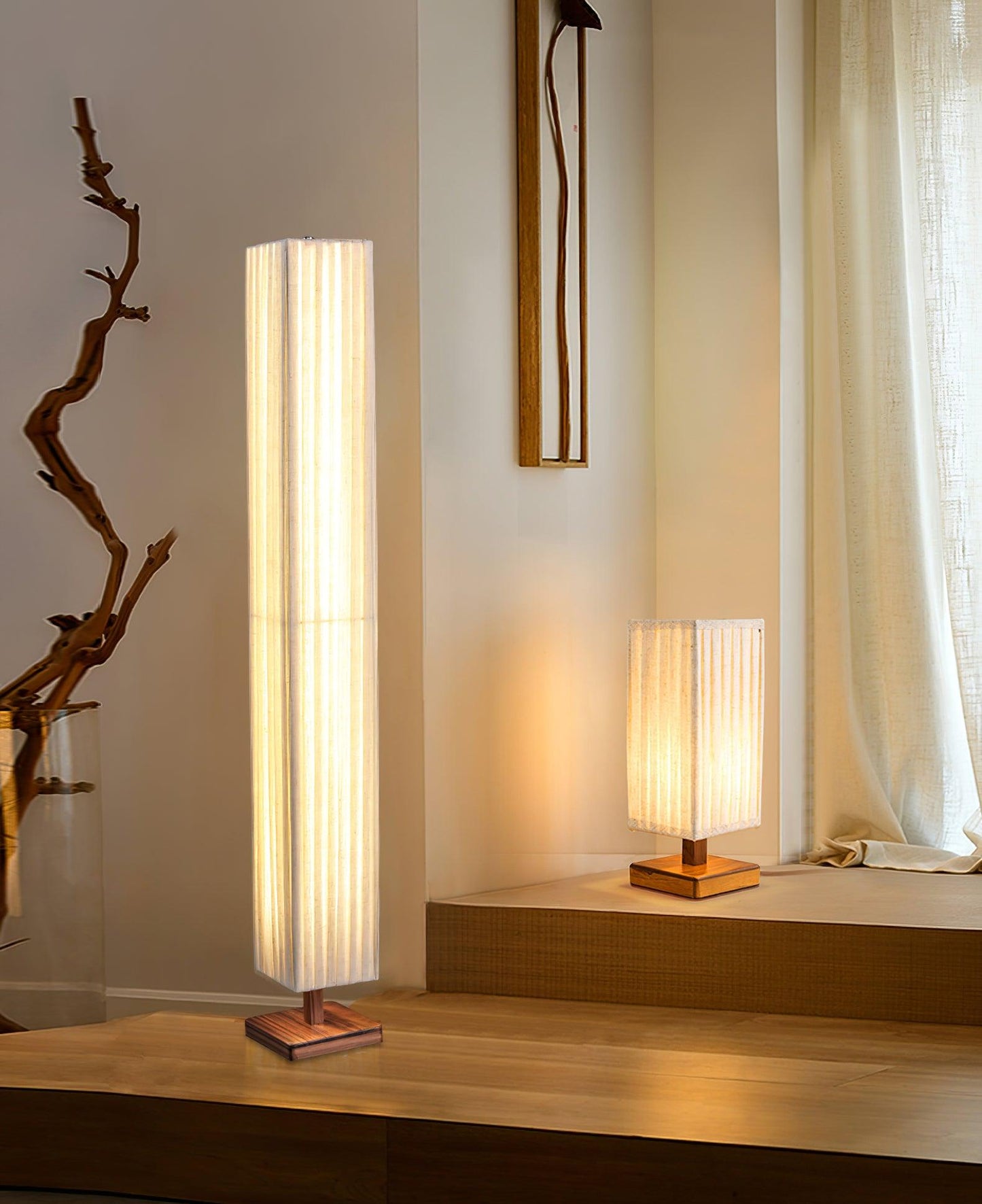 Bailey Floor Lamp with LED, Warm Light, Fabric Shade
