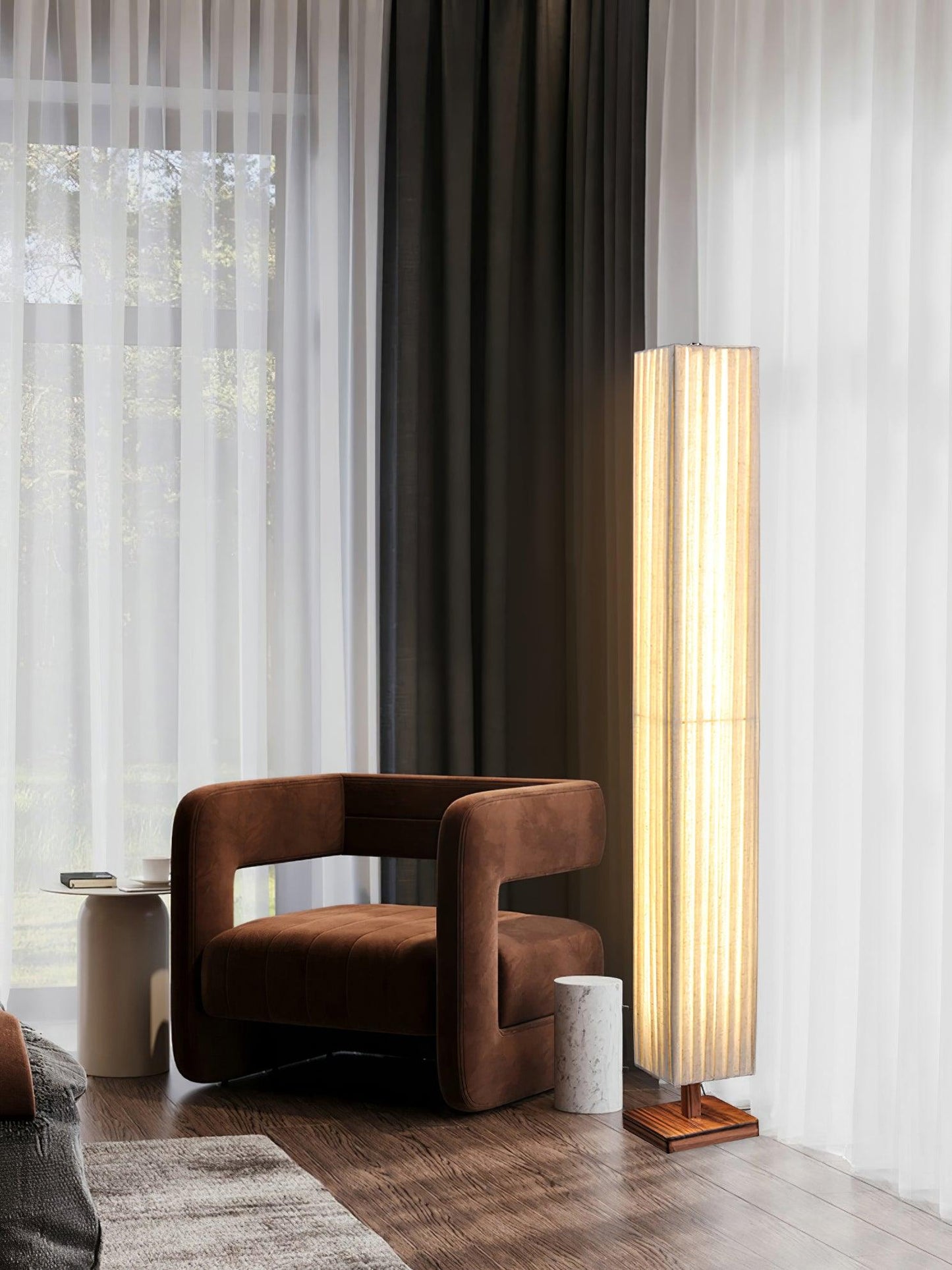 Bailey Floor Lamp with LED, Warm Light, Fabric Shade