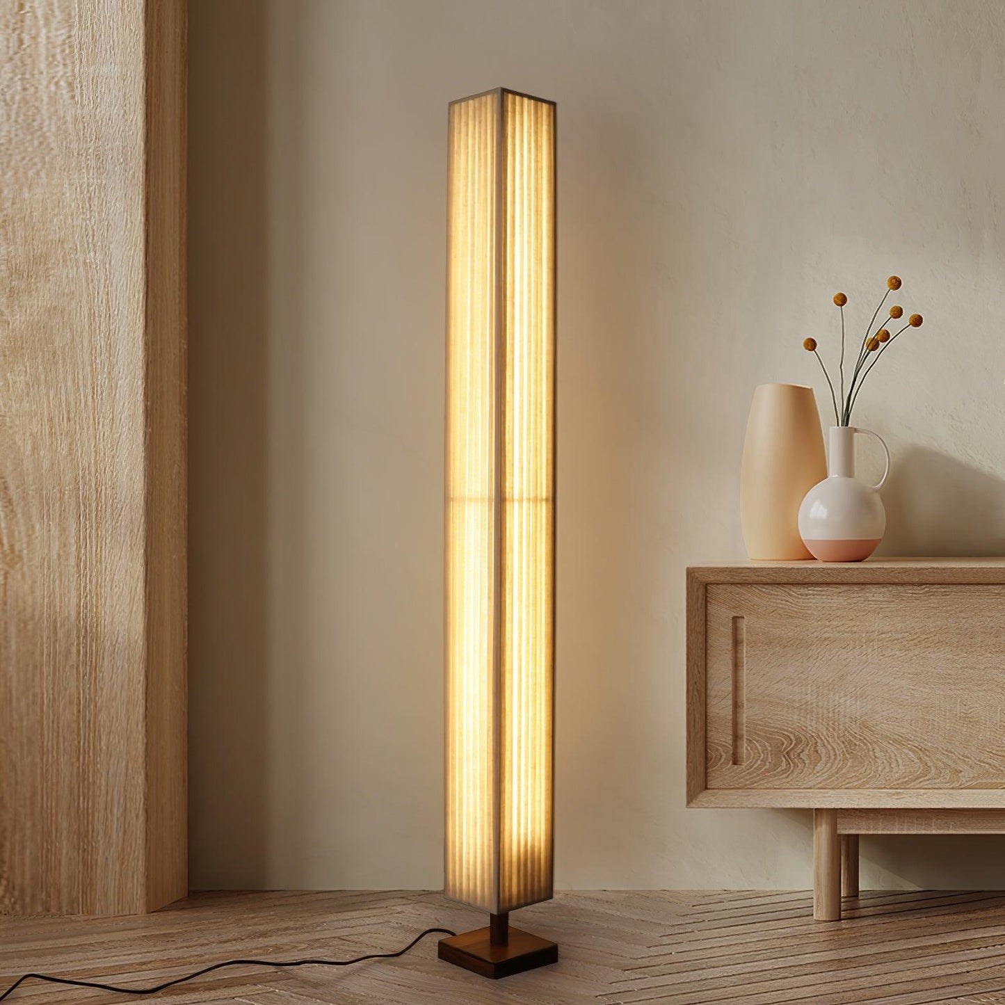 Bailey Floor Lamp with LED, Warm Light, Fabric Shade