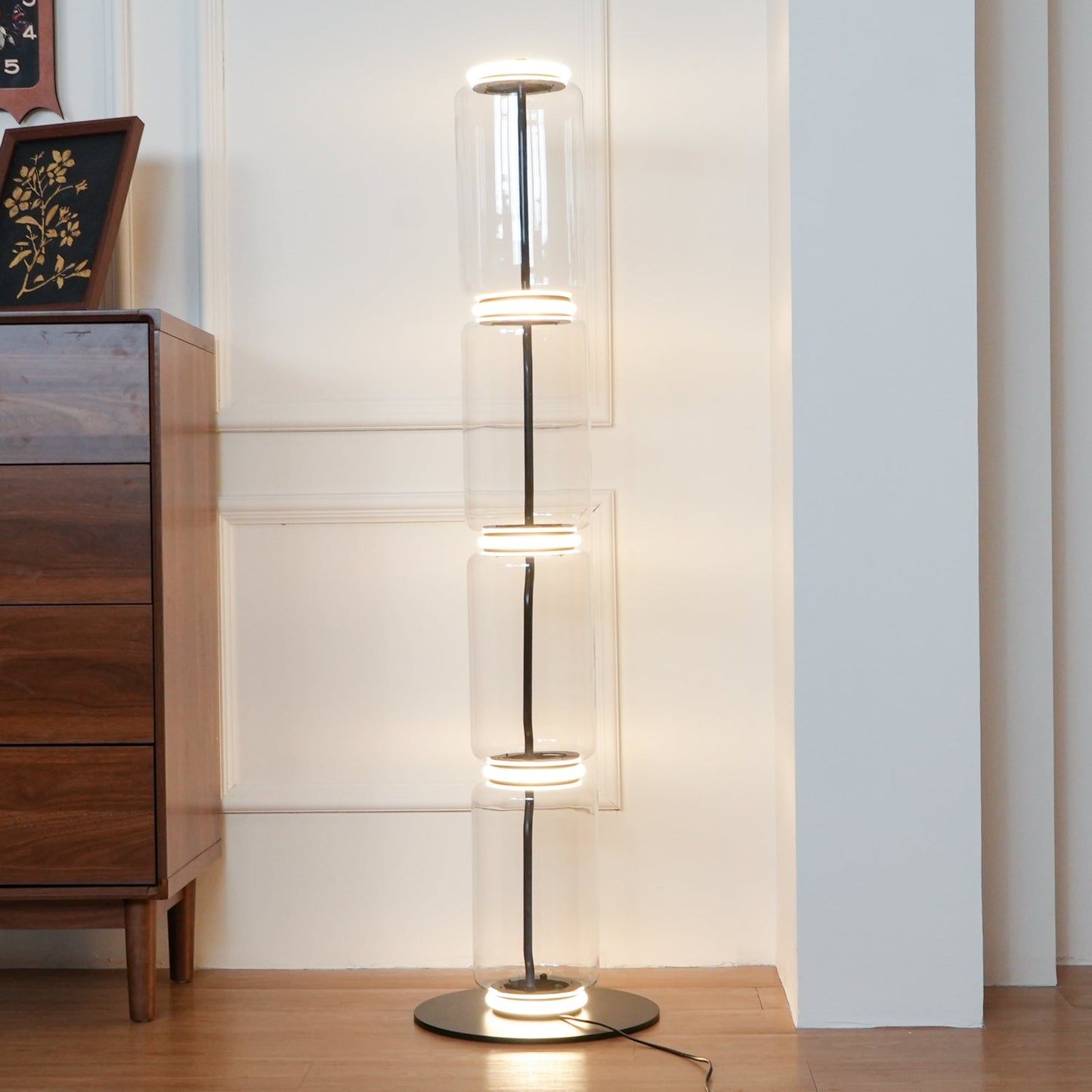 Bamboo Glass Floor Lamp with Integrated LED Light, Stylish Design