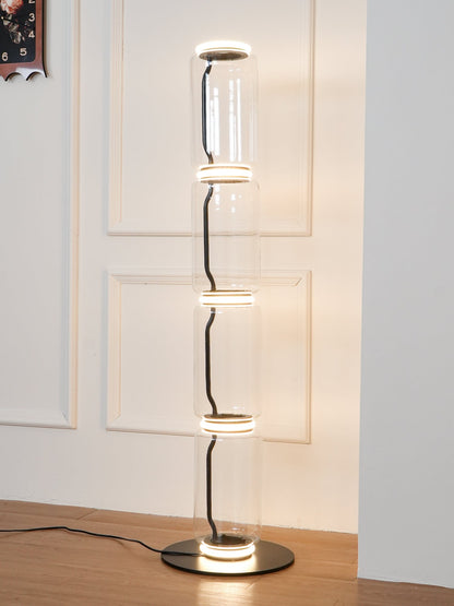 Bamboo Glass Floor Lamp with Integrated LED Light, Stylish Design