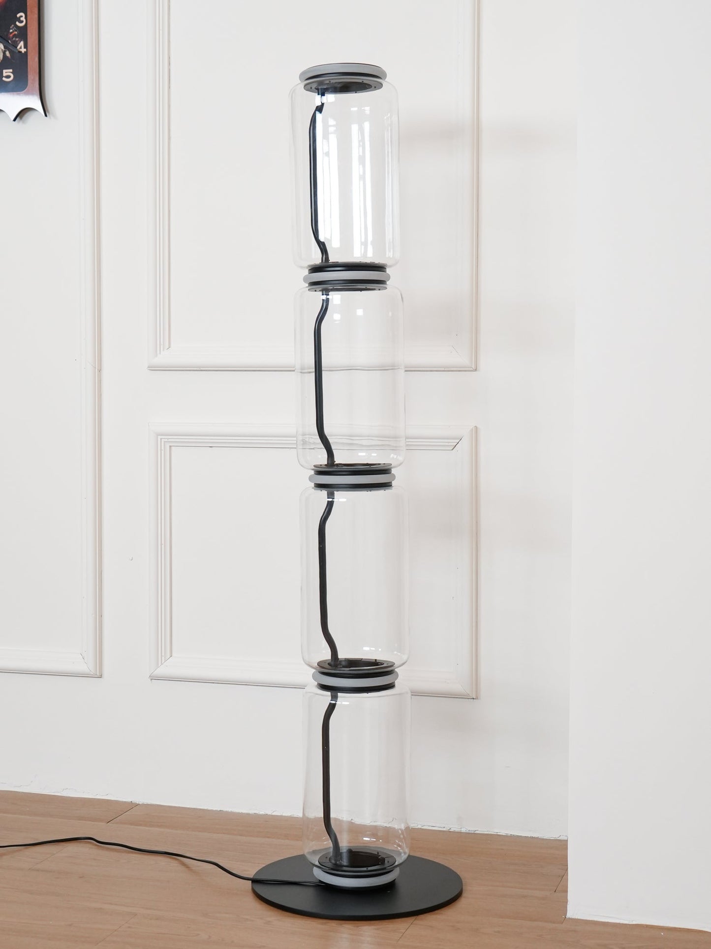Bamboo Glass Floor Lamp with Integrated LED Light, Stylish Design