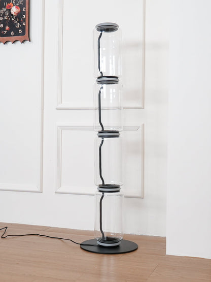 Bamboo Glass Floor Lamp with Integrated LED Light, Stylish Design