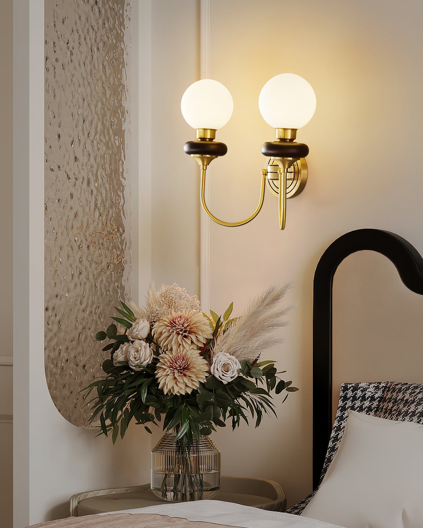 Bellevue Wall Lamp LED Sconce Brass Opaline Glass Indoor