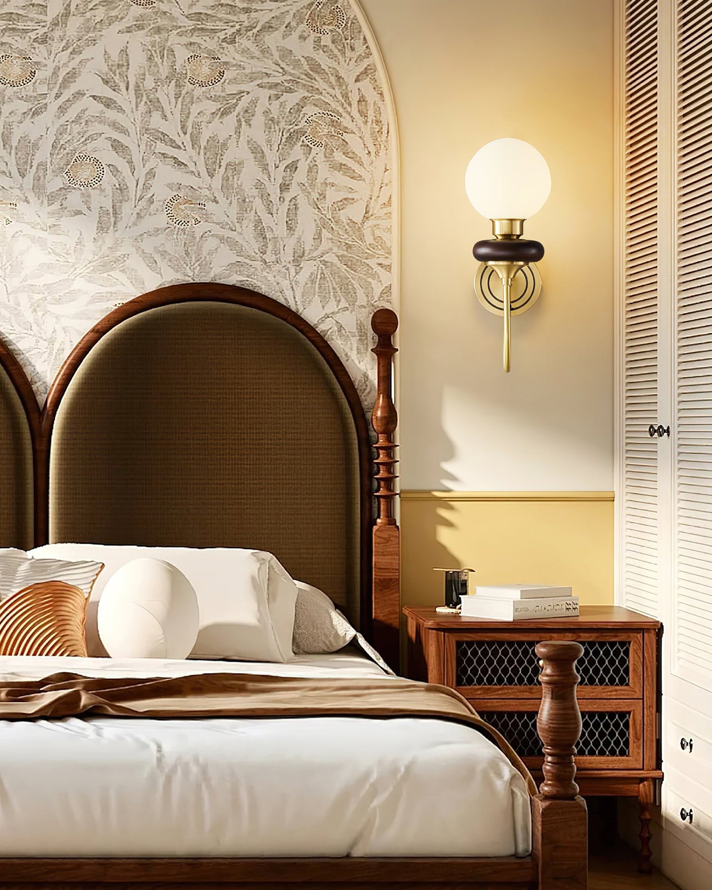 Bellevue Wall Lamp LED Sconce Brass Opaline Glass Indoor