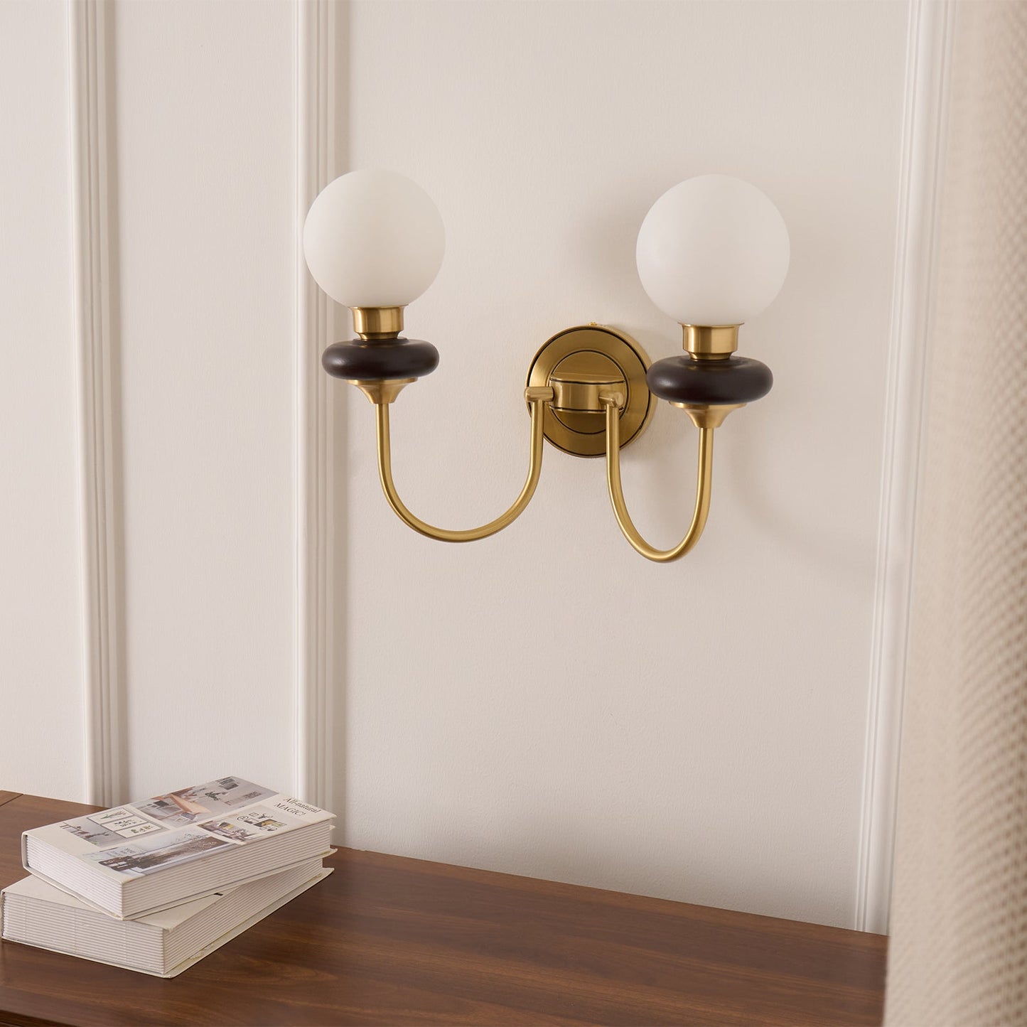 Bellevue Wall Lamp LED Sconce Brass Opaline Glass Indoor